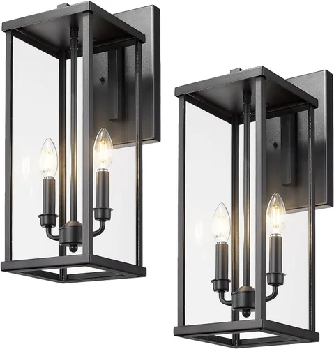 Miniatura 26 de Bestshared Aplique de pared para exteriores, paquete de 2 faroles de pared exteriores de 15 pulgadas con vidrio transparente, luces negras