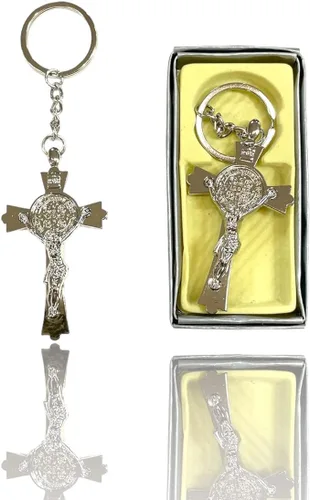 Miniatura 5 de CLGIFT Juego de 12 grandes Cruz italiana de San Benito, rosario, Bautismo, regalo religioso, rosario de cruz, primera comunión, llavero de cruz a