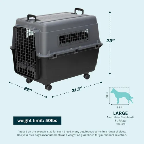 Miniatura 3 de SportPet - Jaula de viaje para perros con puerta de alambre aprobada por aerolíneas, de plástico duradero con ruedas extraíbles, plegable, cuencos