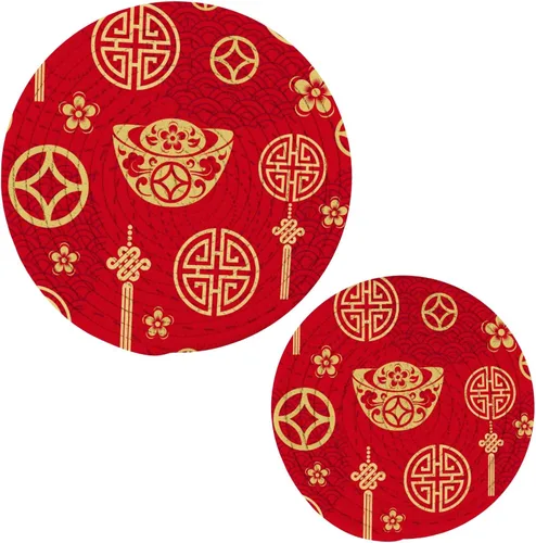 Miniatura 20 de Naanle Juego de salvamanteles de algodón moderno con diseño de estrellas y bandera de Estados Unidos para el 4 de julio, 2 posavasos redondos