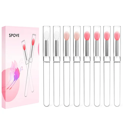 Cepillo de silicona para labios, aplicador de lápiz labial con tapa, 8 brochas de maquillaje reutilizables, varitas de brillo de labios, herramienta