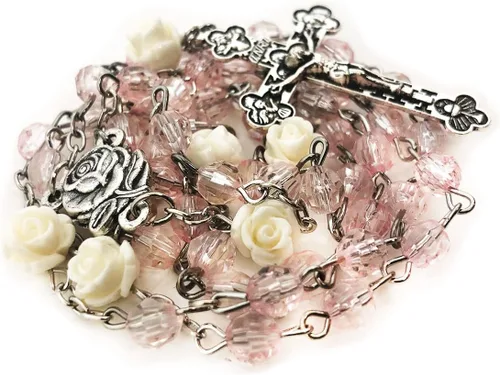 Miniatura 4 de Lourdes - Rosario de rosa rubor para mujer, regalo católico, collar de rosario para mujer