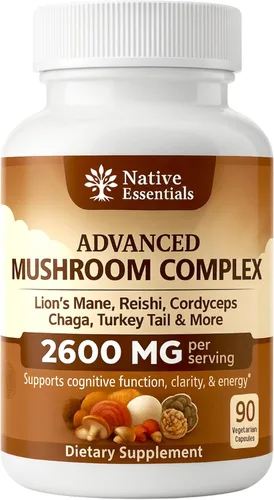 Complejo de hongos 10 en 1: 2600 mg de suplemento de melena de león, Reishi, Cordyceps, Chaga, Maitake, cola de pavo - Apoyo inmunológico natural,