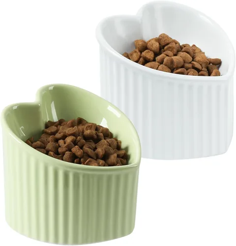 Miniatura 14 de Tazón inclinado elevado de 5.5 pulgadas, cuenco elevado de cerámica para gatos, con forma de corazón de amor, plato inclinado para alimentación