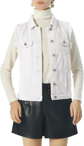 Miniatura 5 de ebossy Chaqueta de mezclilla desgastada sin mangas de color caramelo para mujer