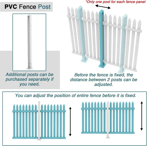 Miniatura 5 de ECOOPTS 76 cm de altura Valla de PVC blanco poste de piquete de vinilo para valla de piquete