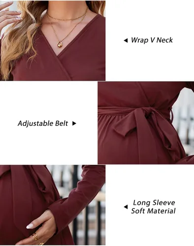 Miniatura 6 de OUGES Túnicas de maternidad para mujer, camisas de manga larga, cuello en V, ropa de maternidad de enfermería, blusa casual de embarazo