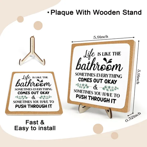 Miniatura 2 de Placa decorativa de baño, divertida placa de escritorio de madera con la vida es como el baño, letrero rústico para estante de casa de campo