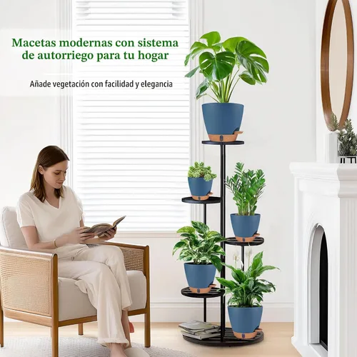 Miniatura 2 de Macetas de riego automático de 6 pulgadas para plantas de interior (paquete de 5) – Pequeñas macetas de plástico con ventana de nivel de agua