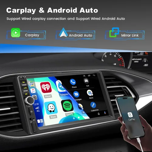 Miniatura 2 de Estéreo de auto doble DIN con Apple CarPlay y Android Auto, radio de coche con pantalla táctil HD de 7 pulgadas, receptores de audio Bluetooth