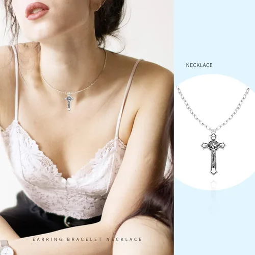 Miniatura 7 de 30 dijes de plata antigua con cruz de Jesús crucifijo y Cristo para hacer manualidades, accesorios para bricolaje, collar, pulsera