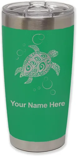 Miniatura 37 de LaserGram Vaso aislado al vacío de 20 onzas, tortuga marina hawaiana, grabado personalizado incluido (negro)