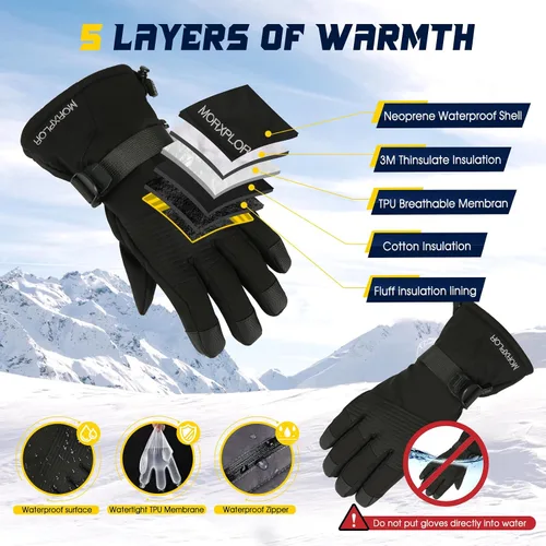 Miniatura 3 de Guantes de nieve de esquí de invierno para hombres y mujeres, impermeables, resistentes al viento, para pantalla táctil, guantes de snowboard