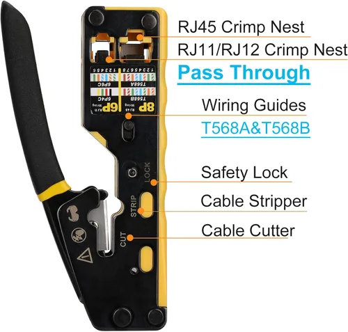 Miniatura 2 de Kit de herramientas de engaste RJ45 Solsop para paso de Ethernet, crimpadora CAT5 Cat5e Cat6