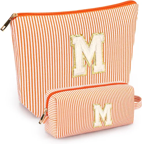 Miniatura 24 de 2 piezas de bolsas de maquillaje iniciales para mujeres: bolsa de cosméticos para viaje y artículos de tocador - Regalos de cumpleaños para niñas