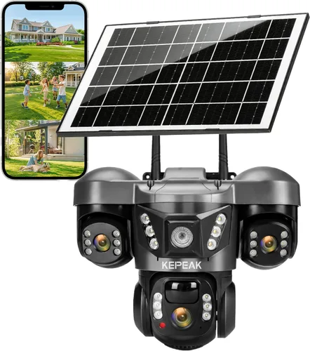 Miniatura 11 de KEPEAK Solar Security Camera Outdoor Wireless, Triple Lens PTZ Camera, 360° Pan Tilt, Color Night Vision, PIR Motion Detection, Two-Way Audio