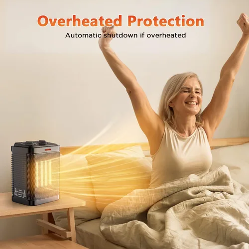 Miniatura 5 de Calentador de espacio para uso en interiores, calentador eléctrico portátil de cerámica de 1500 W, calentador de espacio pequeño con termostato