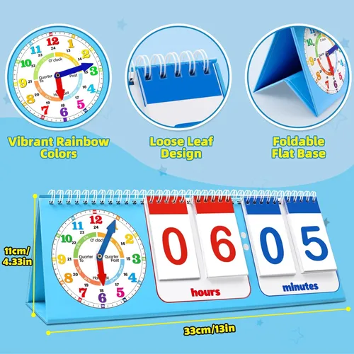 Miniatura 7 de Torlam Reloj de aprendizaje Rotafolio Colorido analógico y digital Reloj de enseñanza para niños, manipuladores de matemáticas 1er 2do grado