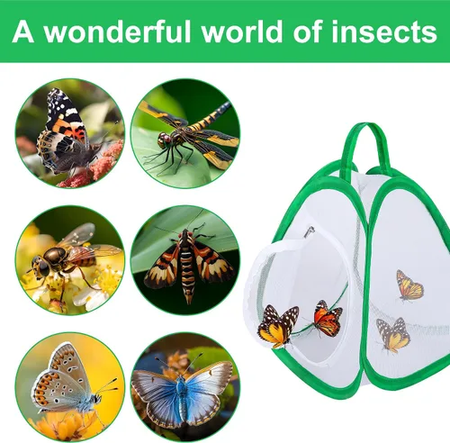 Miniatura 4 de 2 jaulas de hábitat de mariposa de 10 x 8.8 x 8 pulgadas, plegable de malla para insectos, hábitat portátil de red de mariposas con cremallera