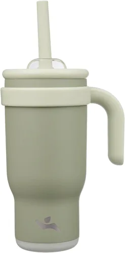 Miniatura 44 de Konokyo Vaso de 14 onzas con asa lateral, botella de agua aislada con popote y tapa 2 en 1, taza de acero inoxidable, taza de café de viaje