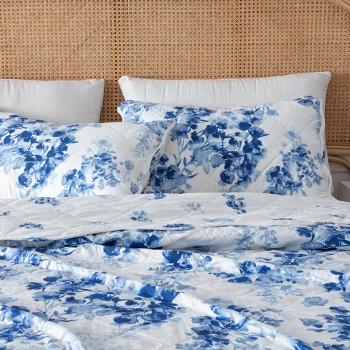 Miniatura 2 de Great Bay Home - Juego de colcha floral tamaño Full/Queen con fundas, juego de ropa de cama azul floral, para todas las estaciones, colcha ligera 06