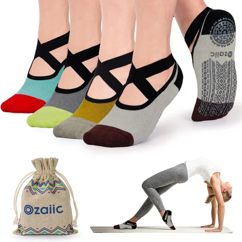 Miniatura 61 de Ozaiic - Calcetines de yoga para mujer con correas y agarres antideslizantes, ideales para pilates, Pure Barre, ballet, danza y entrenamiento
