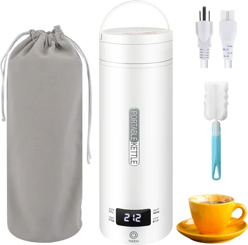 Hervidor eléctrico portátil, hervidor de té de viaje, calentador de café de caldera de agua caliente pequeña 15.2 fl oz, acero inoxidable 316, 4