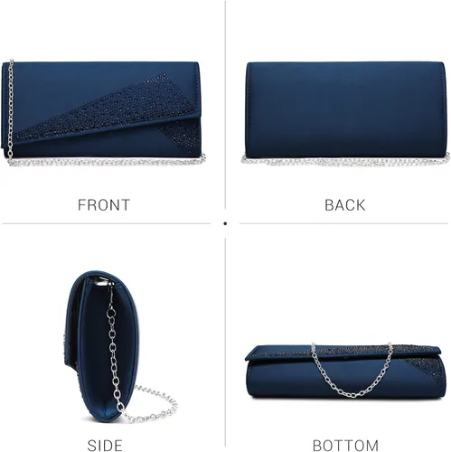 Miniatura 3 de Dasein Bolsos de noche de satén con diamantes de imitación para mujer, bolso de mano brillante con purpurina brillante para fiesta, boda, cóctel