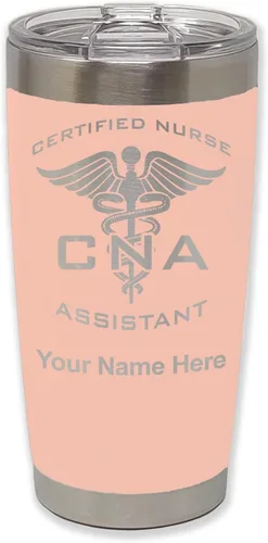 Miniatura 30 de LaserGram Vaso aislado al vacío de 20 onzas, asistente de enfermera certificada por CNA, grabado personalizado incluido (negro)