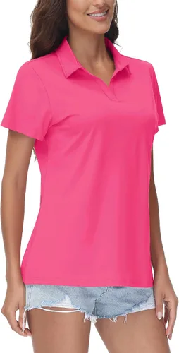 Miniatura 8 de TACVASEN Polo de manga corta con cuello en V para mujer, con protección solar UPF 50+, secado rápido, para golf