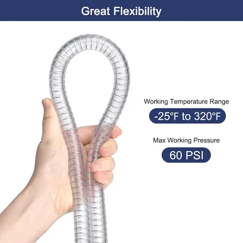 Miniatura 3 de uxcell Tubo de PVC de 1/2 pulgada de diámetro interior x 10 pies, tubo reforzado con alambre de acero, tubo flexible de manguera de vinilo flexible