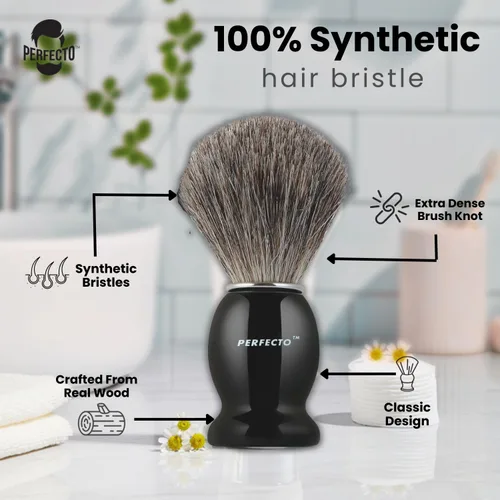 Miniatura 4 de Perfecto Brocha de afeitar de cerdas sintéticas para hombres, diseñada para el mejor afeitado de tu vida. Brocha de afeitar para afeitado húmedo