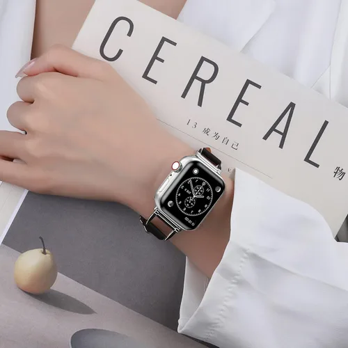 Miniatura 5 de Correas de cuero compatibles con Apple Watch Band para mujeres de 1.496 in, 1.575 in, 1.614 in, correa de repuesto con hebilla de metal