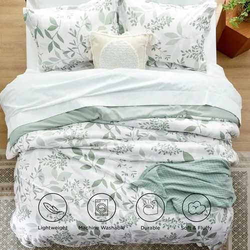 Miniatura 4 de Bedsure - Juego de edredón tamaño King, juego de ropa de cama floral lindo, 3 piezas, 1 edredón reversible suave verde salvia con flores botánicas