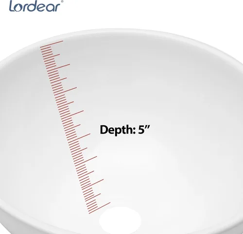 Miniatura 7 de Lordear 13x13 Fregadero Pequeño Redondo de Baño Moderno en Blanco, Fregadero de Cerámica de Porcelana Blanca sobre Encimera, Fregadero de Arte