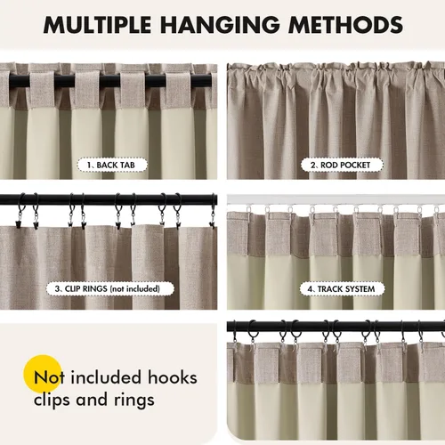 Miniatura 6 de EMEMA - Cortinas opacas de lino color beige, 72 pulgadas de largo, 2 paneles para dormitorio o sala de estar, con aislamiento térmico, 100%