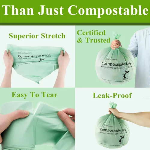 Miniatura 4 de Crystal Lemon - 30 bolsas biodegradables de 6 galones, resistentes y sin perfume, ideales para cocina, baño, patio y residuos de alimentos