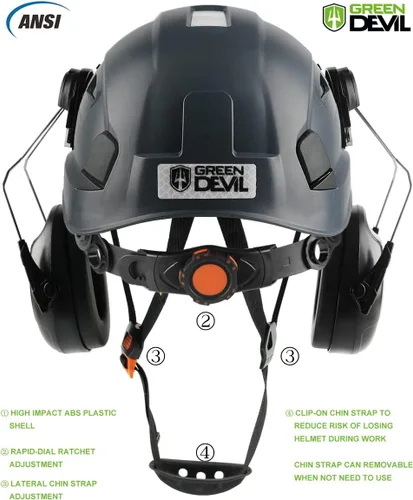Miniatura 4 de Casco de seguridad con visera y protección para los oídos, ajustable, ligero, ventilado, ABS, casco de trabajo para hombres y mujeres, suspensión