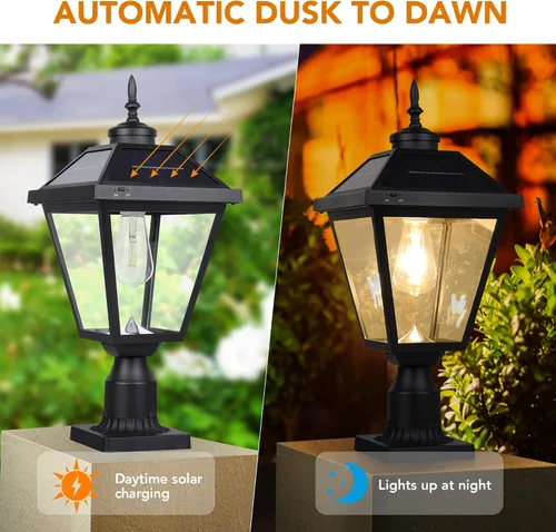 Miniatura 5 de Luz solar ST4334Q vintage de atardecer a amanecer para exteriores, lámpara LED brillante con energía solar para poste pilar, patio, puertas y camino