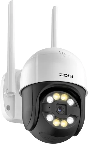 ZOSI Cámara de seguridad 2K WiFi panorámica/inclinable, cámara PT para exteriores enchufable de 3 MP, pista automática humana, audio de 2 vías,