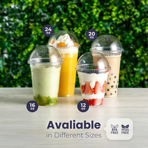 Miniatura 4 de Fit Meal Prep Paquete de 50 unidades de 12 oz Tazas de café desechables de plástico con tapas en forma de domo, tazas de café para llevar con tapas