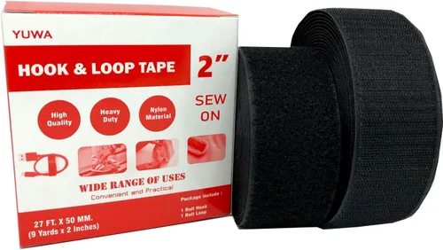 Yuwa Cinta mágica de velcro negra de 2 pulgadas de ancho para coser, nailon para manualidades, no adhesiva (9 yardas) (negro)