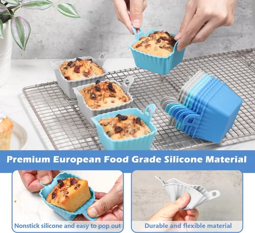 Miniatura 4 de Koluti Juego de 12 Moldes de Silicona Reutilizables para Hornear, Molde Antiadherente para Muffins y Cupcakes con Doble Asa, Sin BPA, Mini Moldes