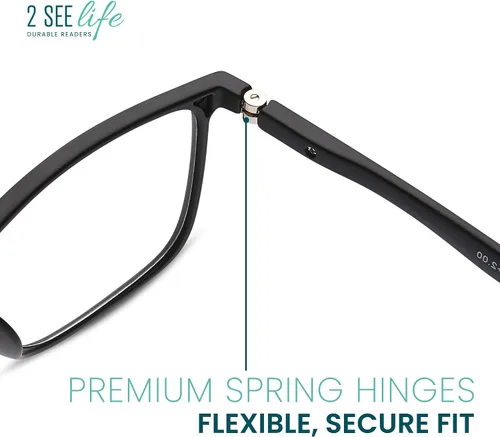 Miniatura 4 de 2SeeLife Lentes de lectura TR-90 grandes y duraderos para hombre, ajuste medio ancho, marco resistente flexible, bisagras de resorte, lectores NEGRO