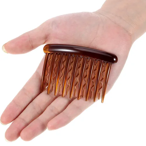 Miniatura 4 de Gejoy 12 peines de plástico para dientes para el cabello, peine lateral de tortuga, accesorios para el cabello (negro, marrón oscuro)