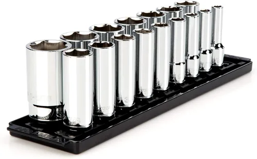 Miniatura 10 de TEKTON Juego de llaves de vaso de 6 puntos profundos de 1/2 pulgada con rieles y bandeja, 19 piezas (3/8-1-1/2 pulgadas) SHD92123