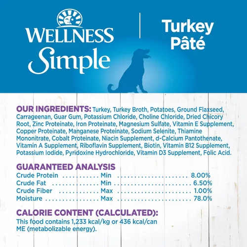 Miniatura 5 de Wellness Simple Limited Ingredient Diet Alimento húmedo enlatado para perros adultos, granos saludables, receta natural, pavo y papa, 12.5 onzas