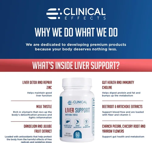 Miniatura 6 de Clinical Effects: Apoyo hepático - Cardo mariano natural y suplemento de zinc - Paquete de 3 - Ayuda a desintoxicar y limpiar el hígado - Apoya