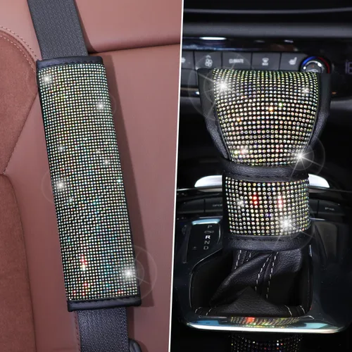 Miniatura 3 de ToBeQueen Juego de fundas para volante brillantes de 15 pulgadas, paquete de 7 piezas con accesorios de diamantes de imitación y cristales