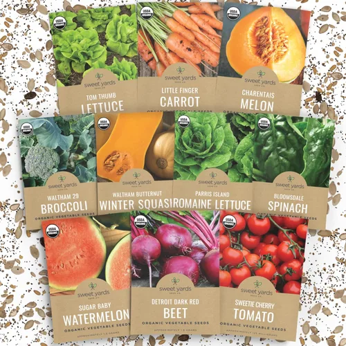 Paquete variado de semillas de jardín orgánicas de reliquia, 10 paquetes individuales, temporada 2026, tomates cherry, espinacas, calabaza, sandía y